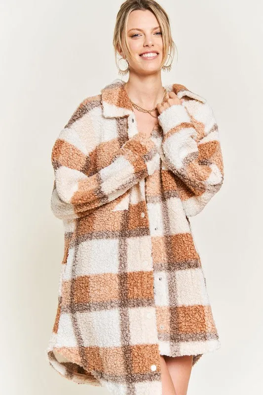 Fuzzy Plaid Teddy Jacket PLUS
