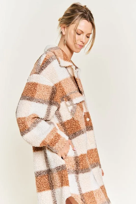 Fuzzy Plaid Teddy Jacket PLUS