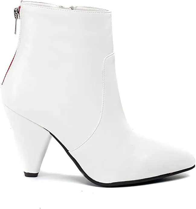 GC Shoes Womens Booties, High Heel Pointed Toe Ankle Boots for Women, Casual Rubber Sole Zip Dress Bootie, Dion/White/Size 7