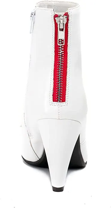 GC Shoes Womens Booties, High Heel Pointed Toe Ankle Boots for Women, Casual Rubber Sole Zip Dress Bootie, Dion/White/Size 7
