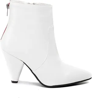 GC Shoes Womens Booties, High Heel Pointed Toe Ankle Boots for Women, Casual Rubber Sole Zip Dress Bootie, Dion/White/Size 7