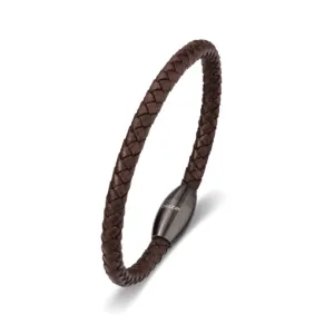 Gents leather Bracelet Brown Stainless Steel Clasp