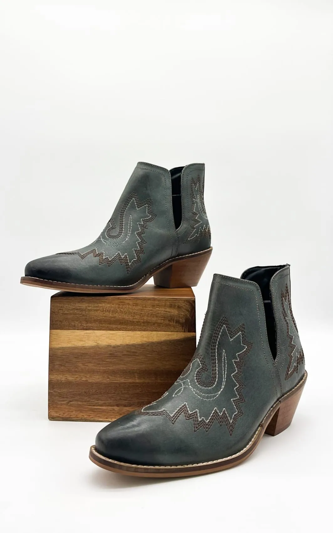 Genuine Leather Kickin' Western Booties in Teal