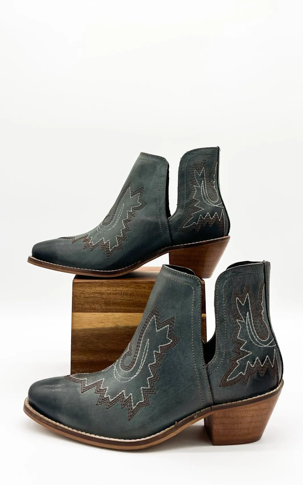 Genuine Leather Kickin' Western Booties in Teal