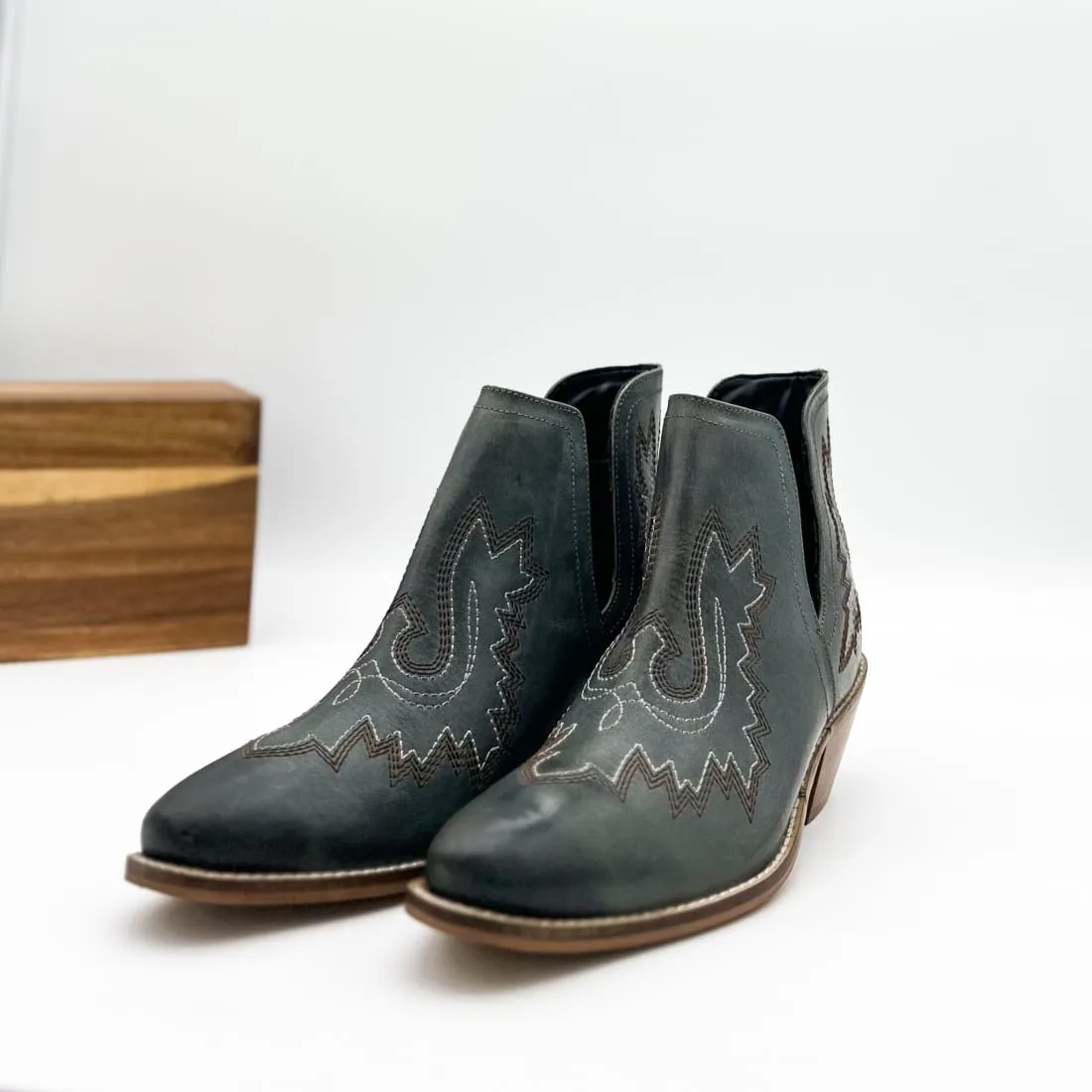Genuine Leather Kickin' Western Booties in Teal