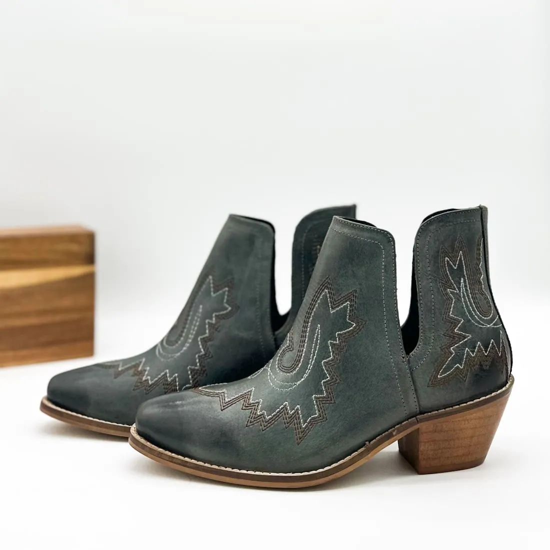 Genuine Leather Kickin' Western Booties in Teal
