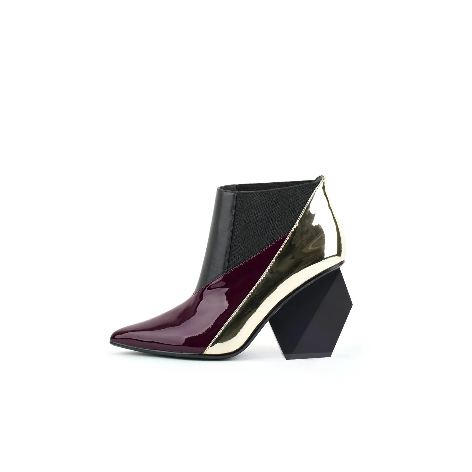 Geometry Block Heel Leather Bootie Mulberry