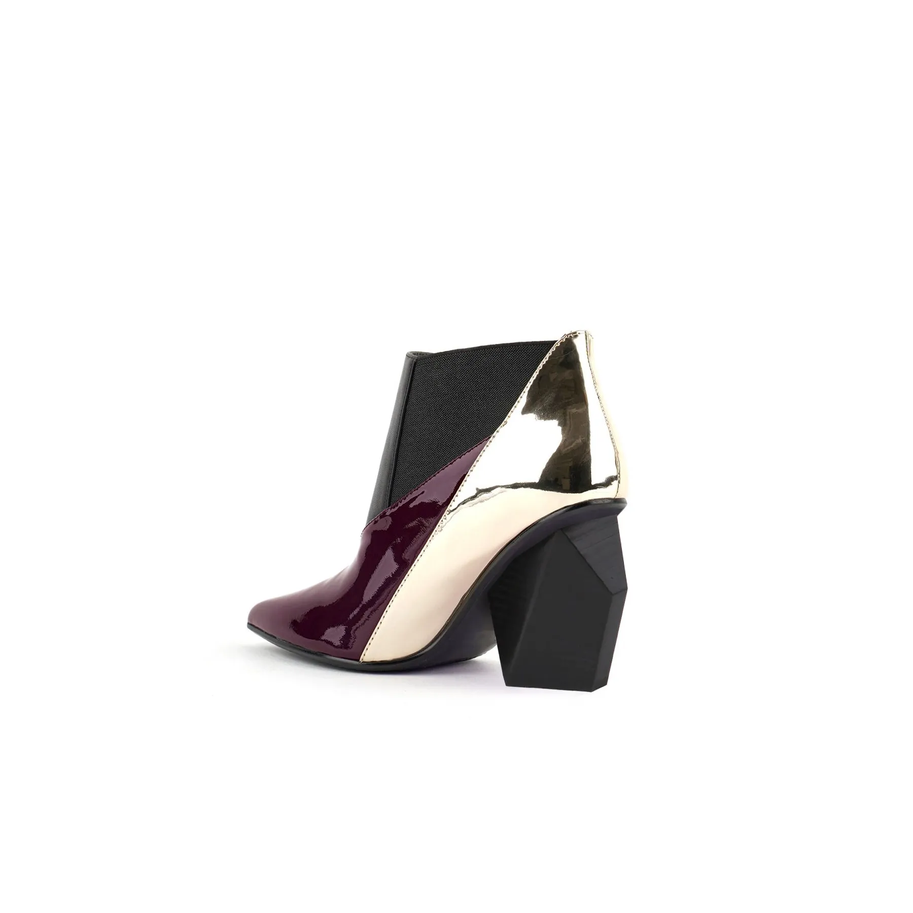Geometry Block Heel Leather Bootie Mulberry