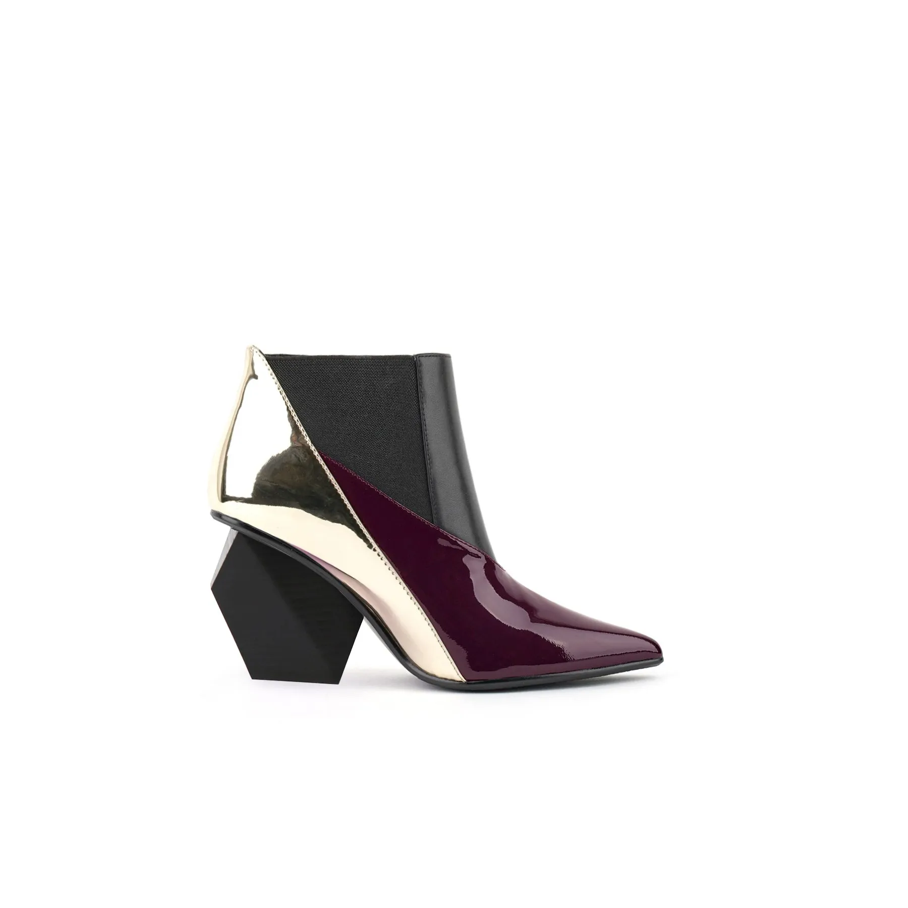 Geometry Block Heel Leather Bootie Mulberry