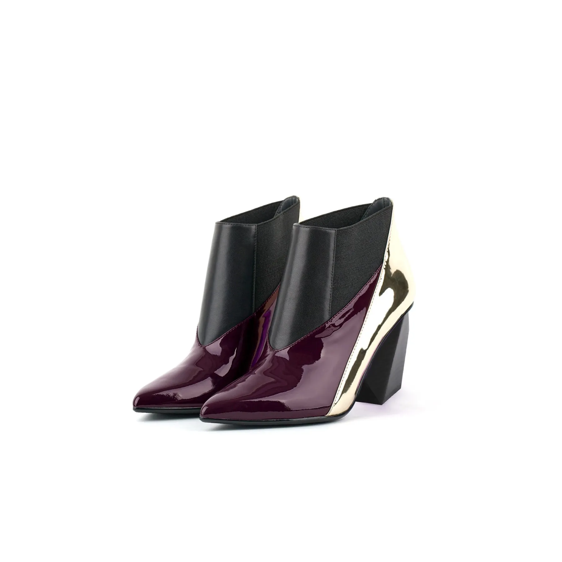 Geometry Block Heel Leather Bootie Mulberry