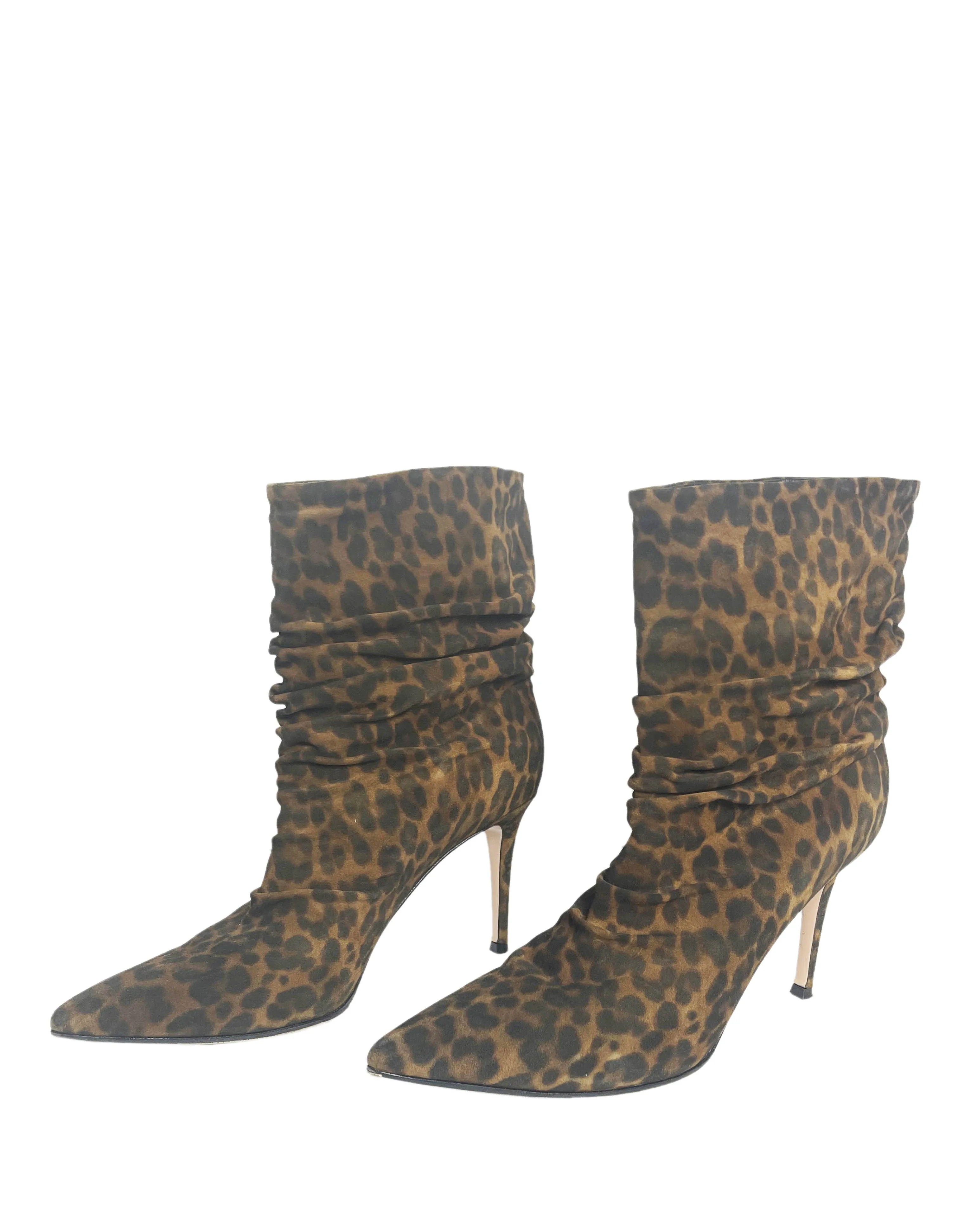 Gianvito Rossi Leopard-Print Suede Cecile 85 Ankle Boots sz 40