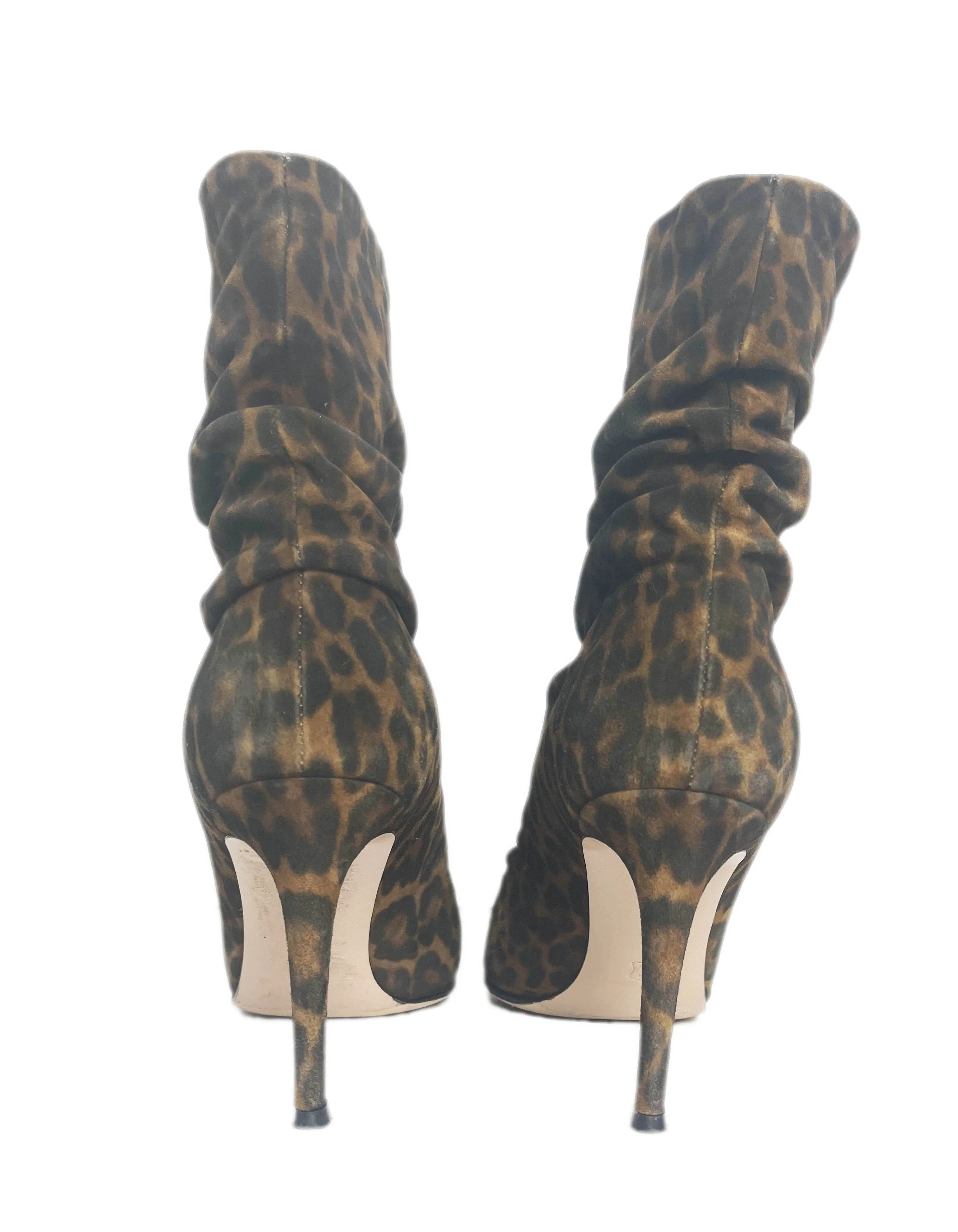 Gianvito Rossi Leopard-Print Suede Cecile 85 Ankle Boots sz 40