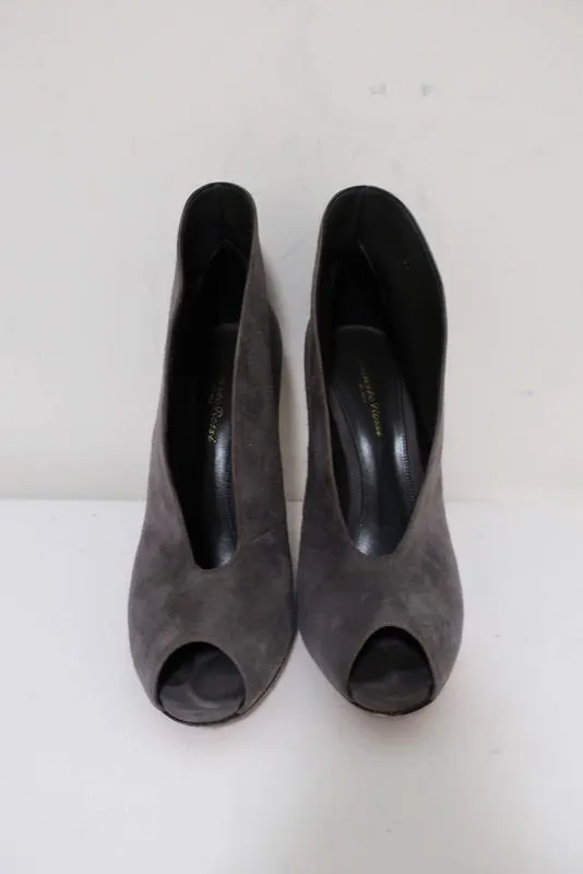 Gianvito Rossi Vamp Booties Gray Suede Size 39.5 Peep Toe Ankle Boots