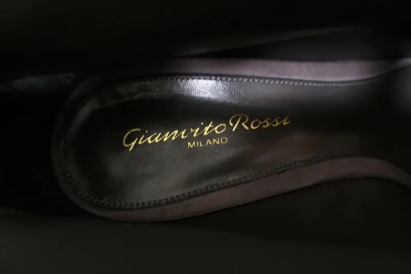 Gianvito Rossi Vamp Booties Gray Suede Size 39.5 Peep Toe Ankle Boots