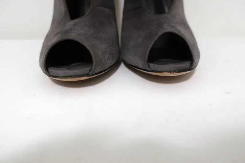 Gianvito Rossi Vamp Booties Gray Suede Size 39.5 Peep Toe Ankle Boots