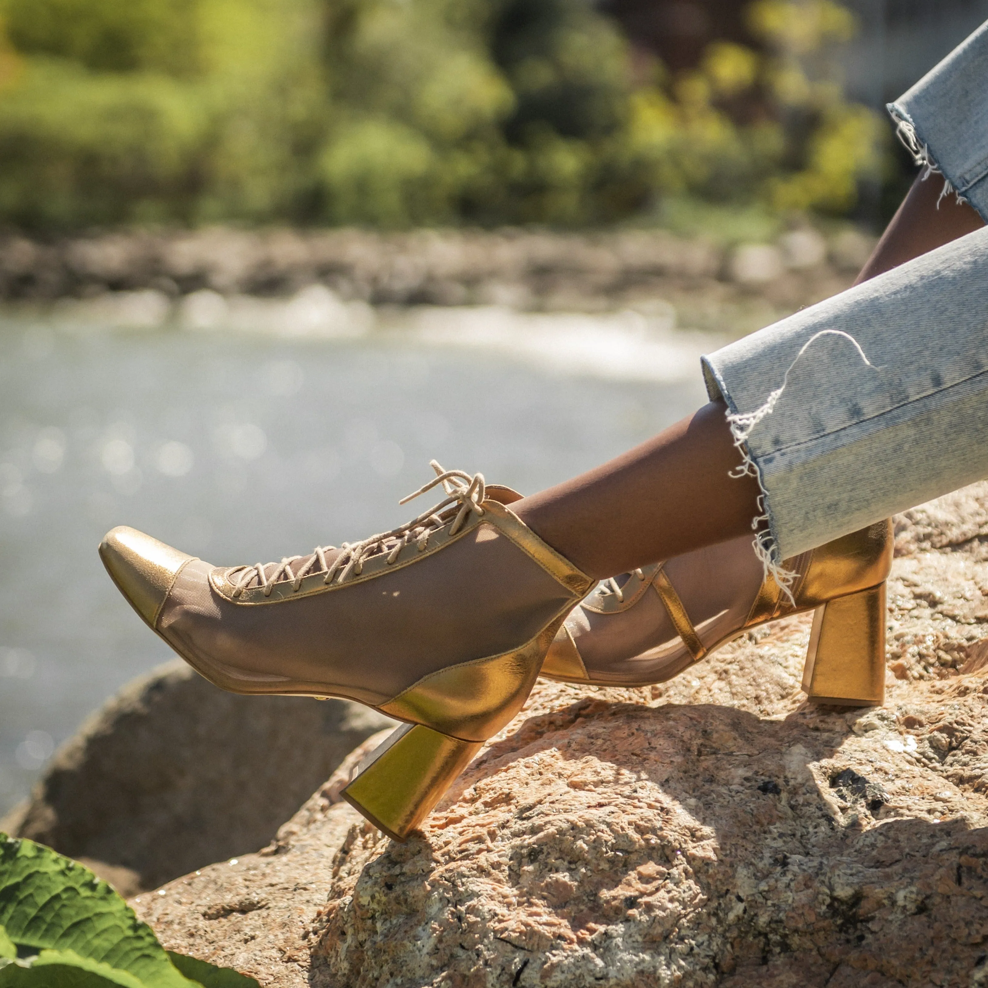 Giselle - Sheer Gold Dipped Ankle Boot