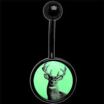 Glow in the Dark Titanium Deer Buck Belly Ring