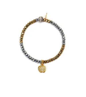 Gold Apple Charm Bracelet Set on Silver & Gold Hematite