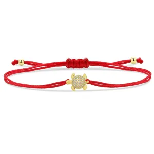 Gold Tiny Turtle Charm Red String Protection Bracelet