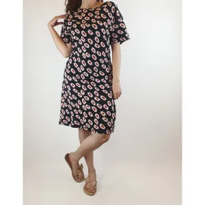 Gorman black tee shirt dress with pink and red animal print size 10