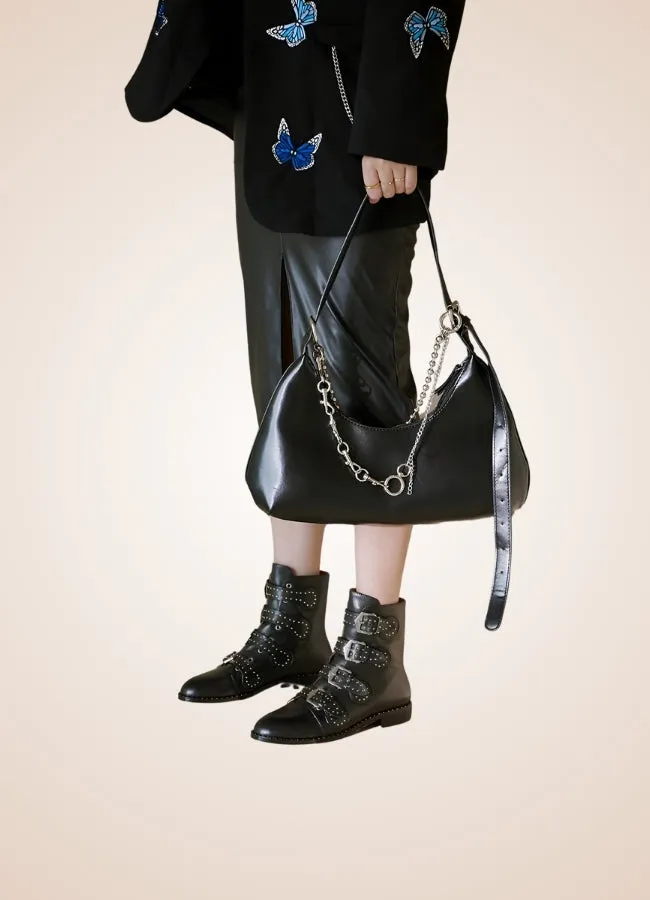 Gothic Leather Ankle Boots