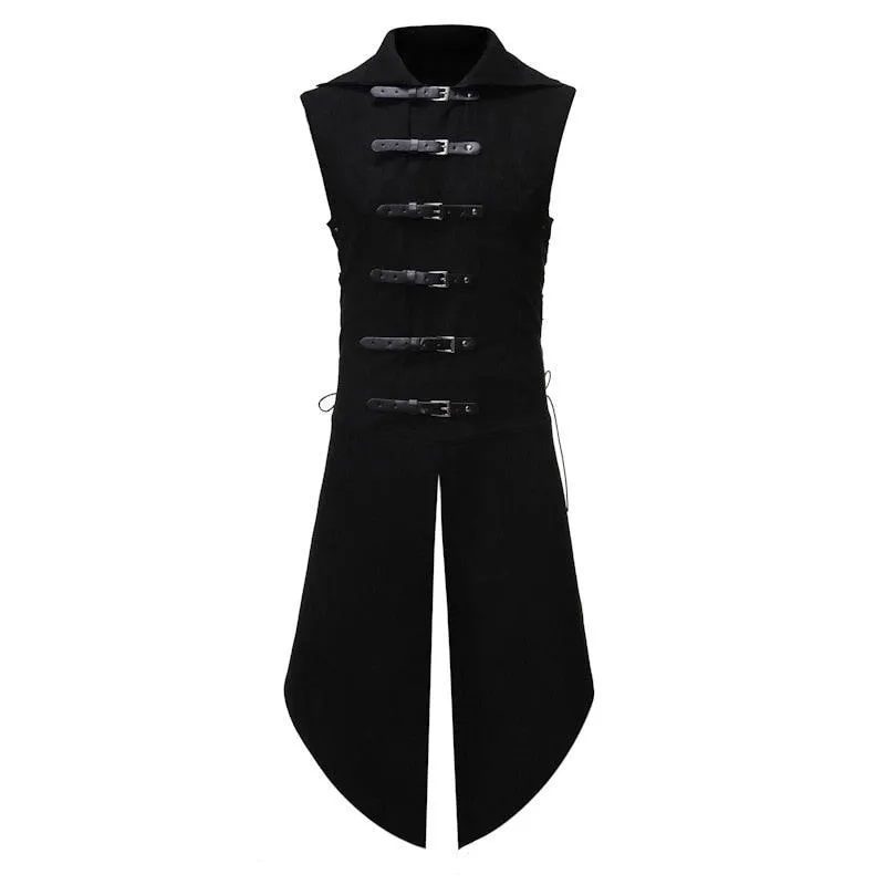 Gothic Steampunk Velvet Vest Medieval Victorian Double Breasted Suit Tail Coat Stage Cosplay