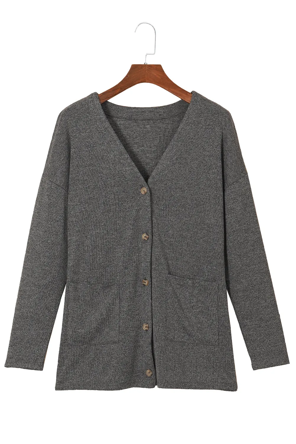 Gray Heather Knit Pocketed Button Front Cardigan