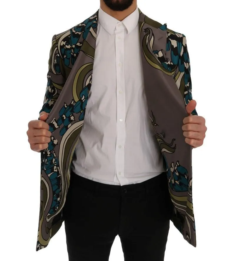 Gray Silk Double Breasted Blazer Jacket