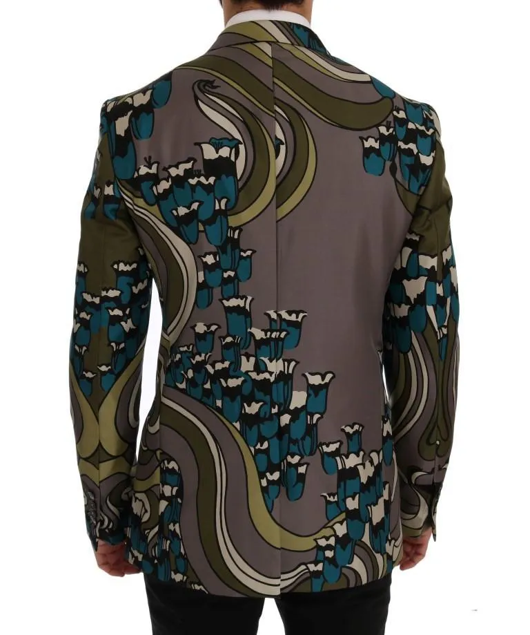 Gray Silk Double Breasted Blazer Jacket