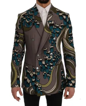 Gray Silk Double Breasted Blazer Jacket