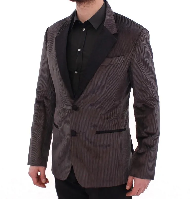 Gray silk slim fit blazer