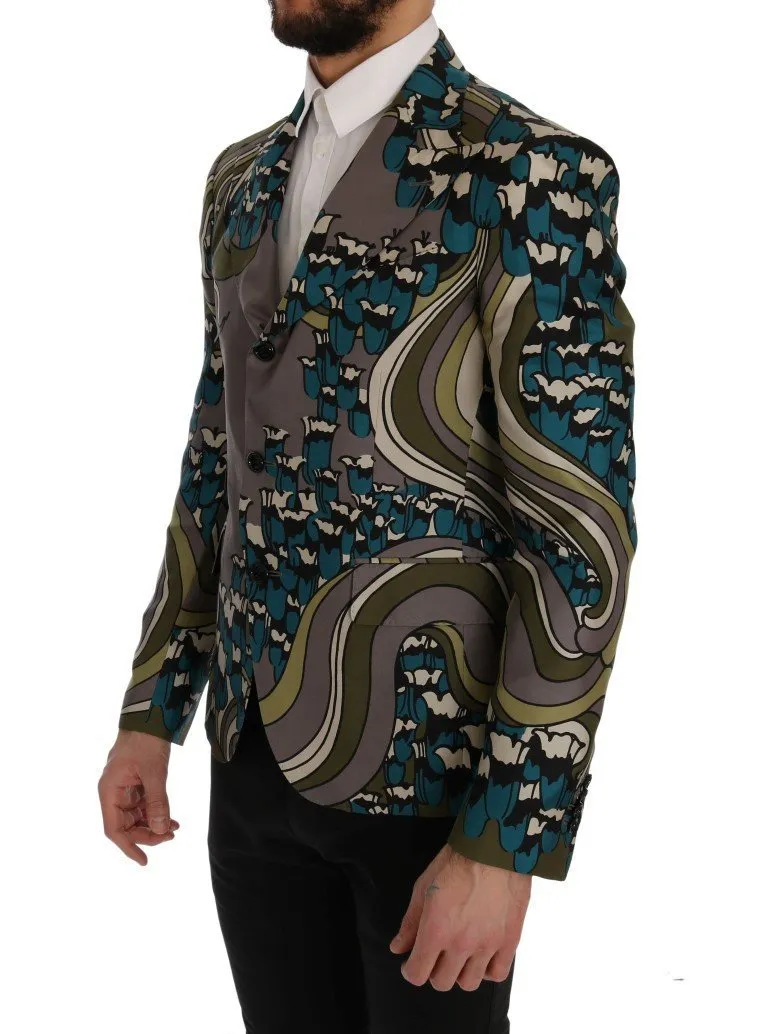 Gray Silk Three Button Blazer