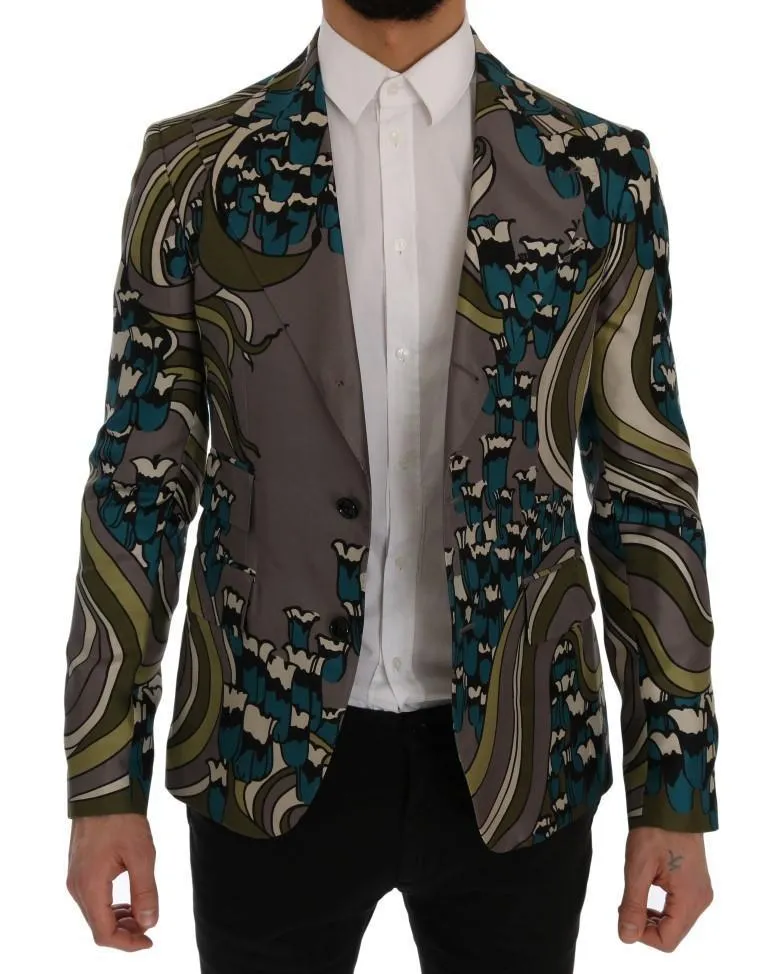 Gray Silk Three Button Blazer