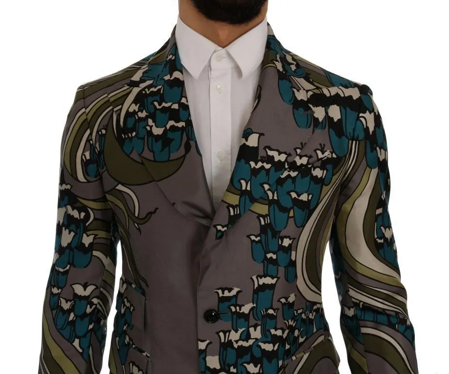 Gray Silk Three Button Blazer
