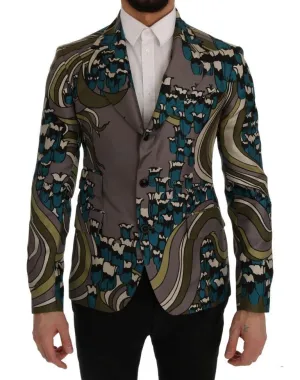 Gray Silk Three Button Blazer