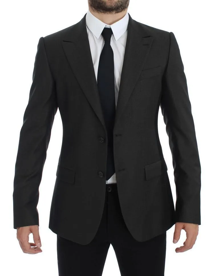Gray Slim Fit Wool Silk Blazer