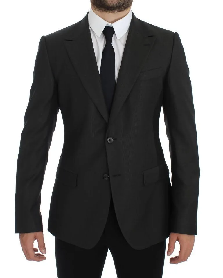 Gray Slim Fit Wool Silk Blazer