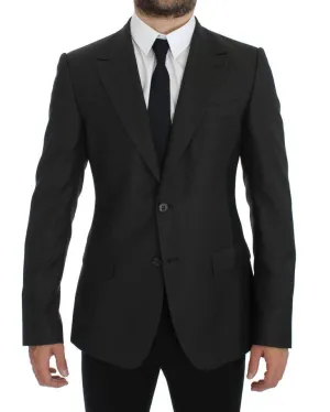 Gray Slim Fit Wool Silk Blazer