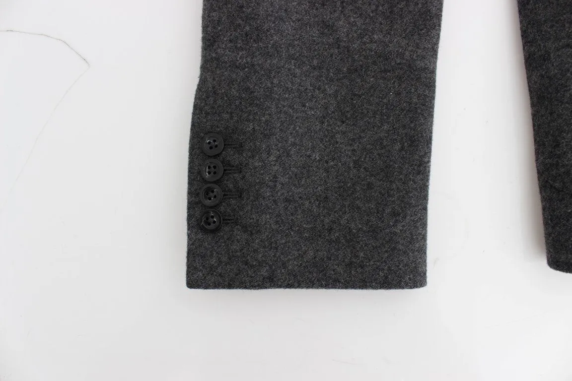 Gray wool double breasted blazer