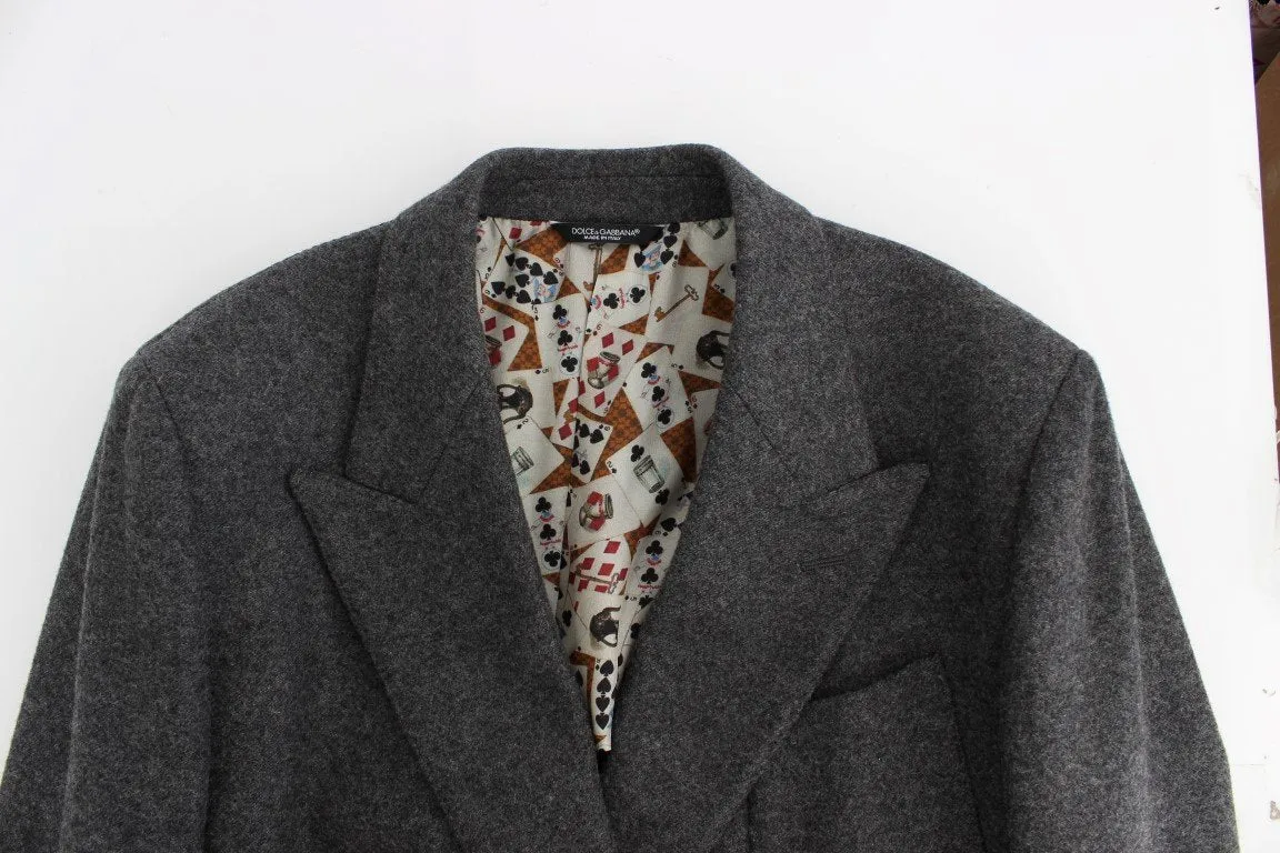 Gray wool double breasted blazer