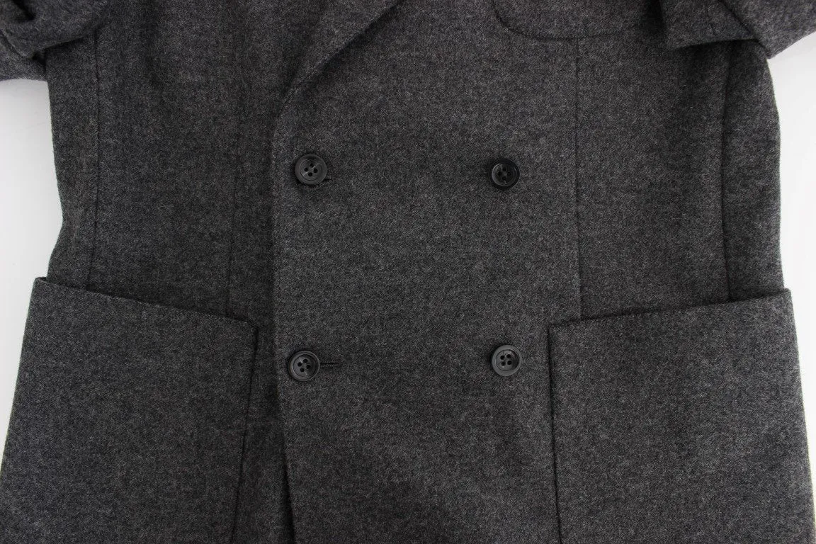 Gray wool double breasted blazer