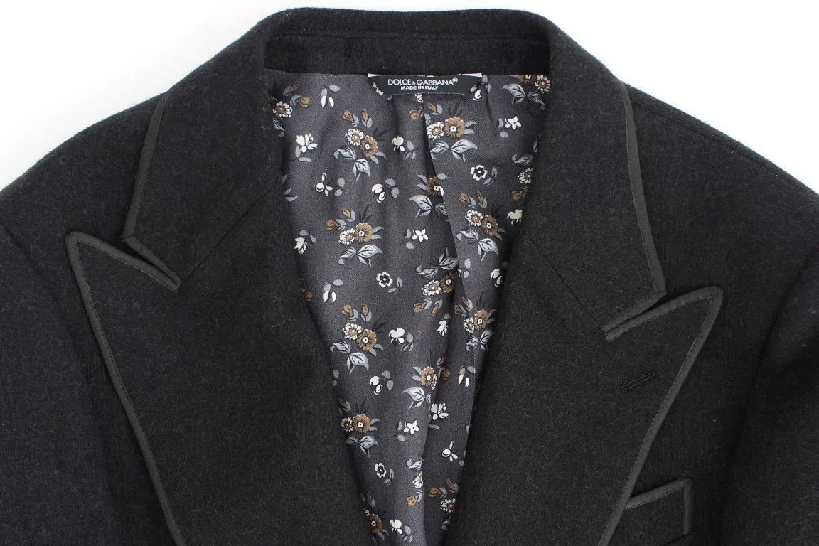 Gray wool two button slim blazer