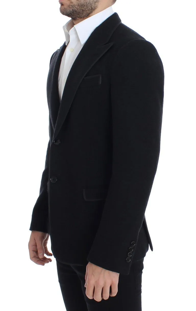 Gray wool two button slim blazer