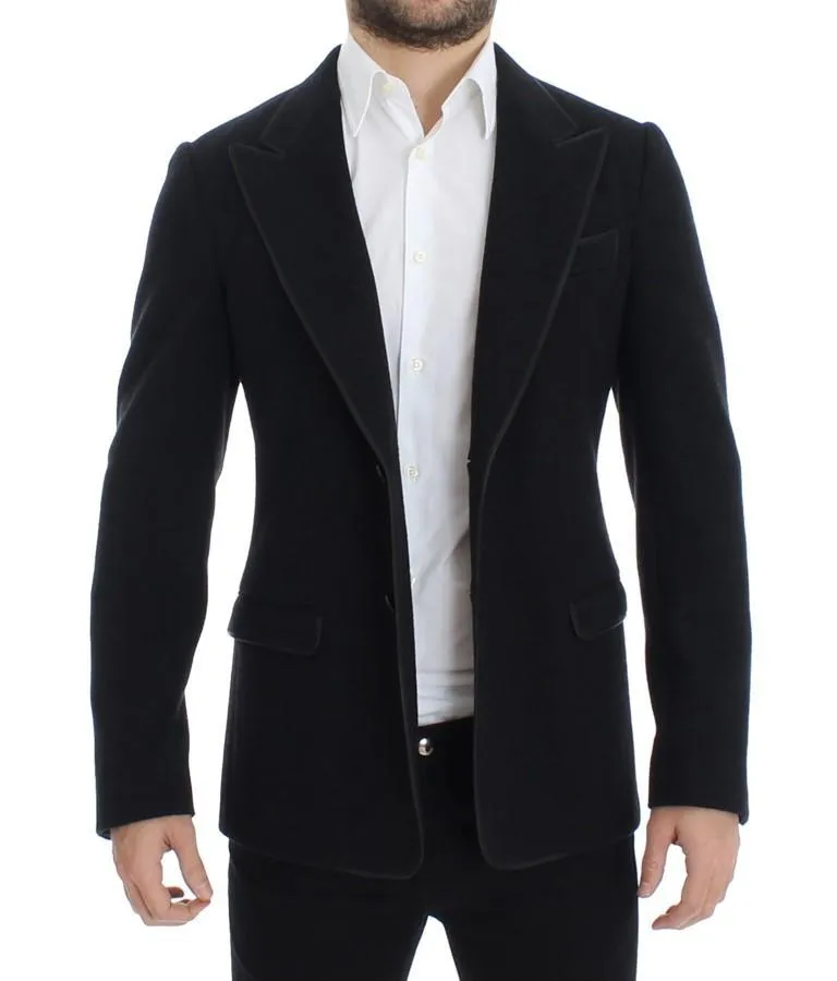 Gray wool two button slim blazer