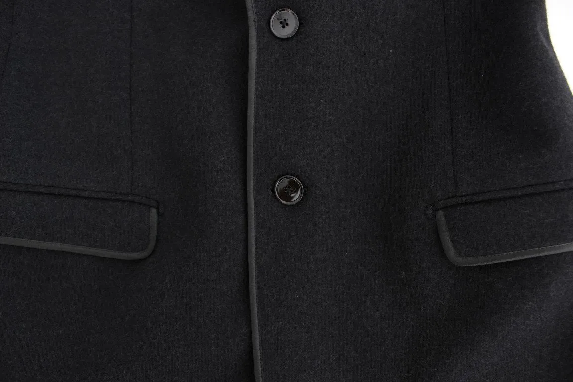 Gray wool two button slim blazer