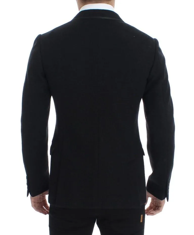 Gray wool two button slim blazer