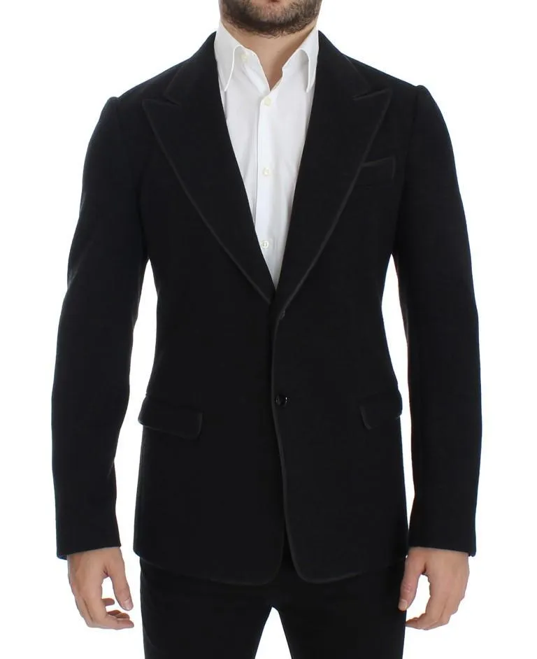 Gray wool two button slim blazer