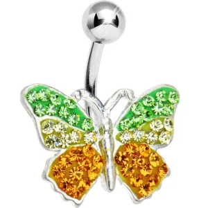 Green Gold Crystal Butterfly Belly Ring
