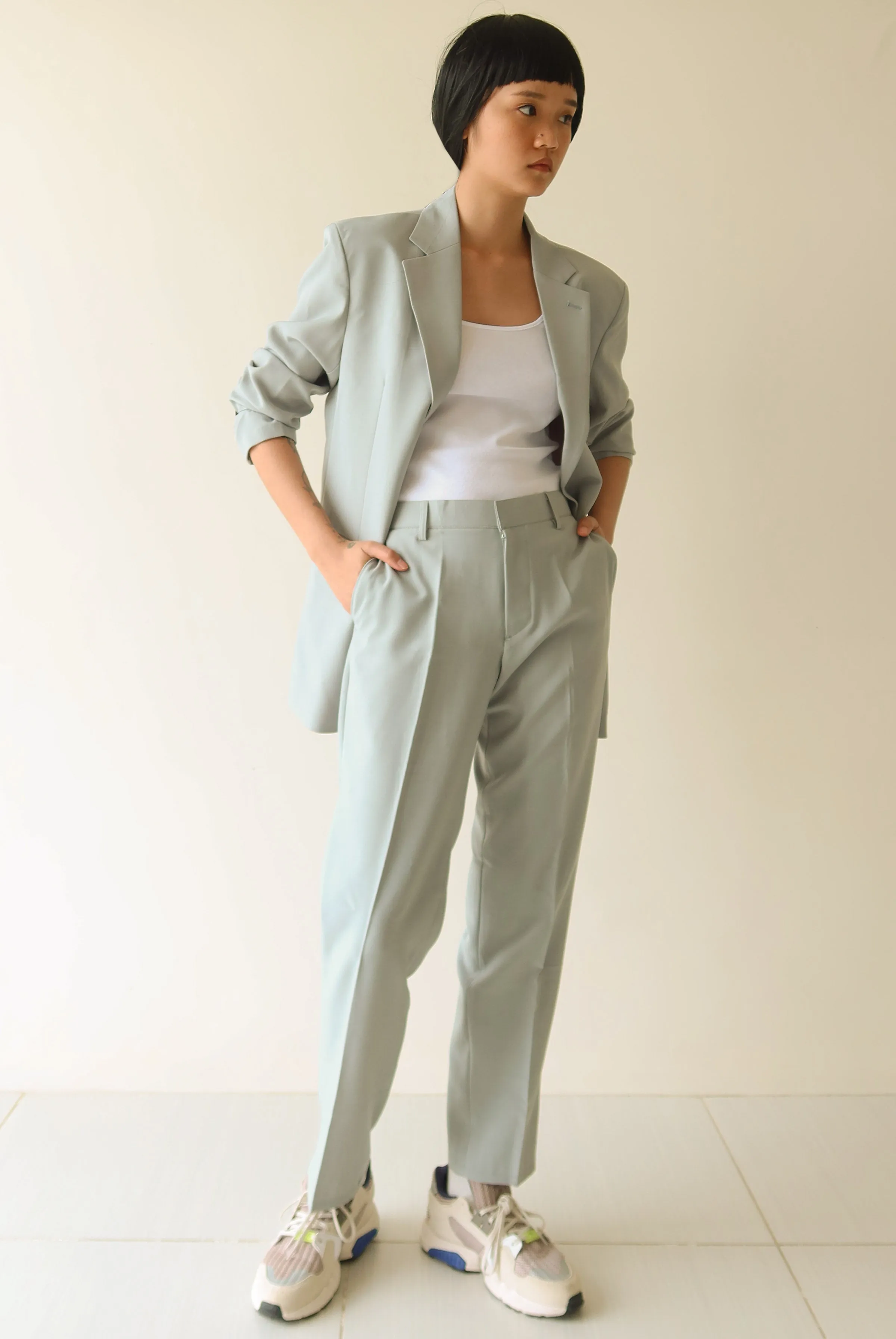 Green Grey Single Breasted Suit Set