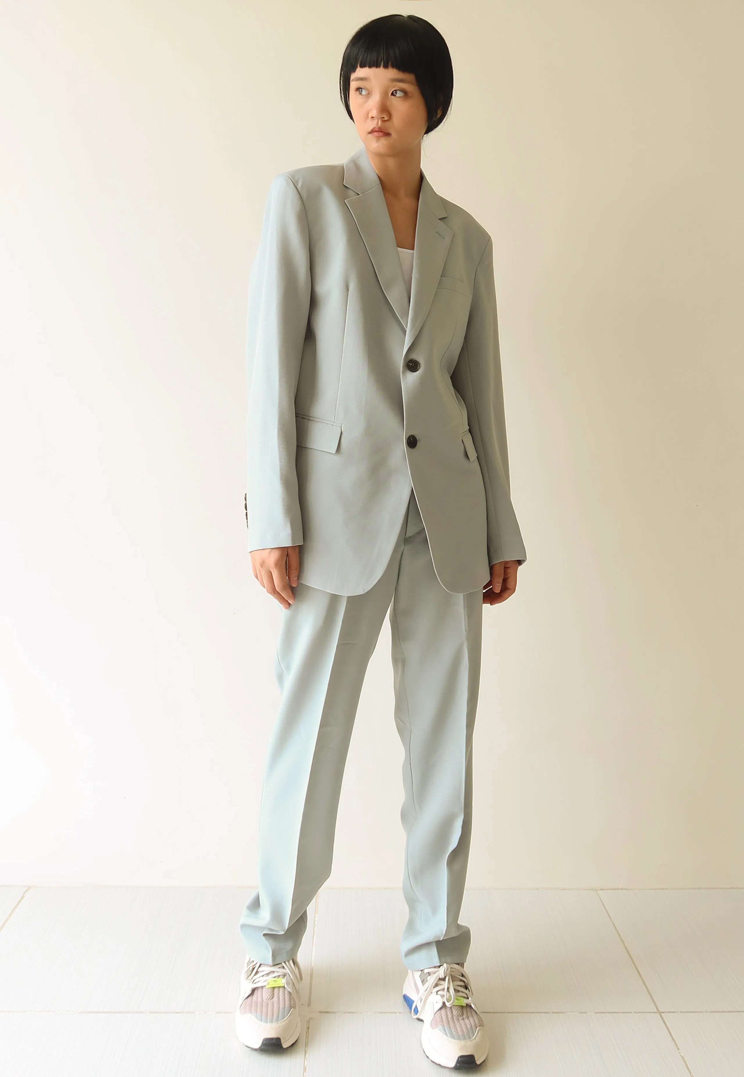 Green Grey Single Breasted Suit Set